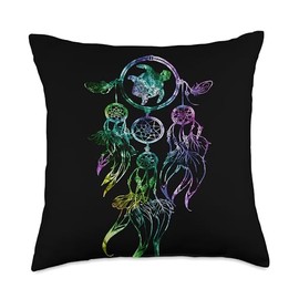 Dreamcatcher Boho Sea Turtle Native American Feather Graphic Throw Pillow