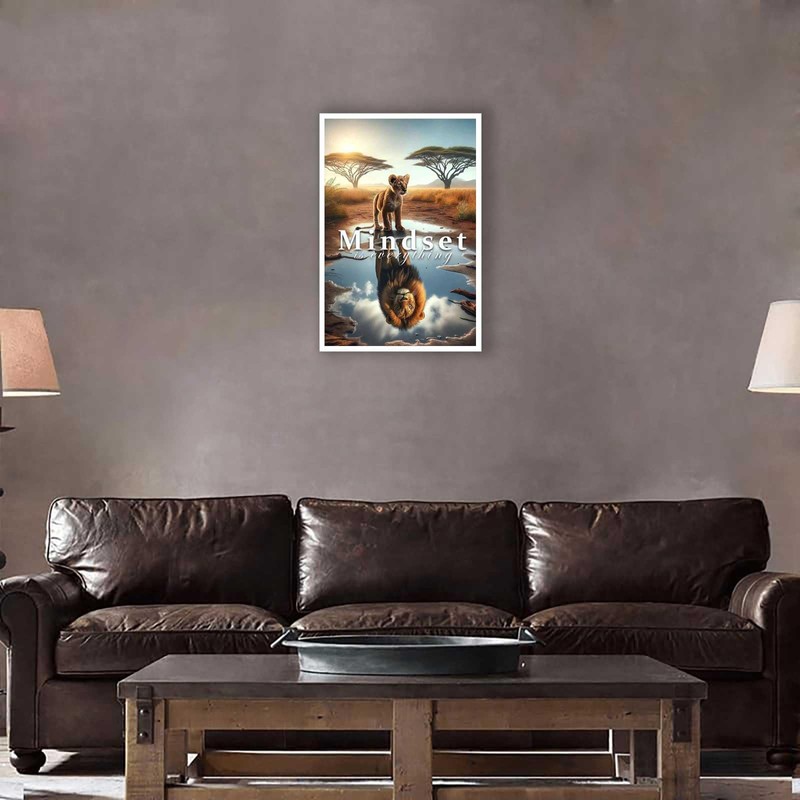 Inspirational animal poster, Mindset Is Everything, inspirational quotes lion reflection,