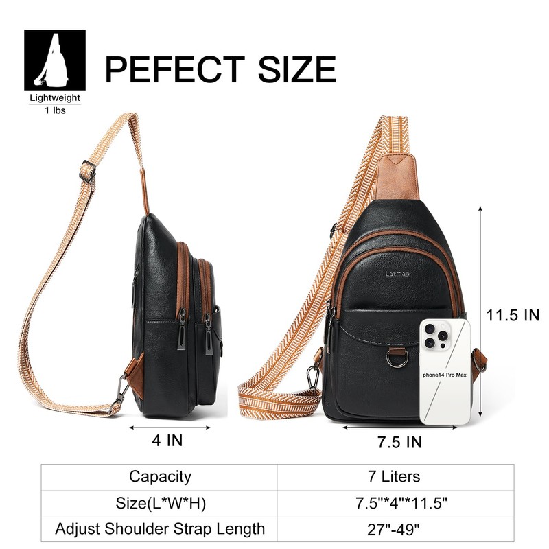 LATMAP 7L Sling Bag for Women Men Crossbody Belt Bag