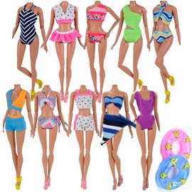 Clothes for 11.5 inch Dolls, Lance Home 5sets Swimwear Bikini Bathing Clothes+5pairs Shoes+2pcs Swimming Rings for 29cm Girl Dolls Xmas Gift, Random Style (12pcs)
