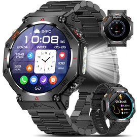 Men's Military Smartwatch with GPS/LED Light, 1.39 Inch HD Fitness Watch with 110+ Sports Modes, Health Watch with Blood Pressure / Heart / Sleep Tracking, 3ATM Waterproof Sports Watch with 2