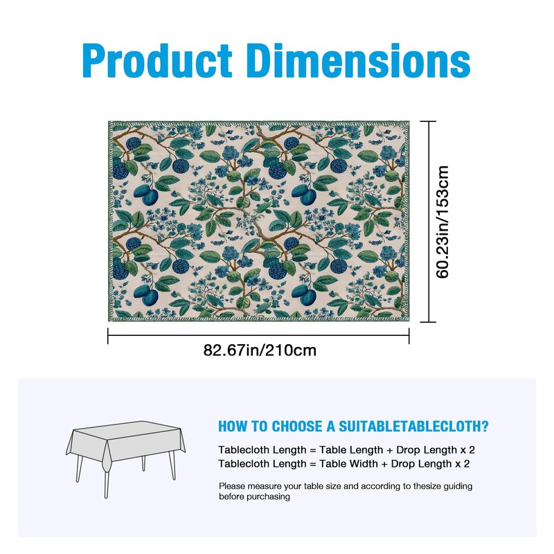 Rectangle Tablecloth 60x83 Inch Blue Plum Floral Pattern