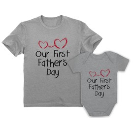 Tstars Our First Father's Day Matching Outfits New Dads Gifts Dad Shirt and Son Daughter Infant Bodysuit Dad Gray Large/Baby Gray 6M (3-6M)