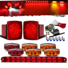 Partsam Partsam Submersible Under 80" LED Trailer Light Kit,Square Stop Turn Tail RV Truck Lights w/Wire &Bracket,Red/Amber Side Fender Marker Lamps,3rd Brake ID Light Bar for Camper Truck RV Boat Snowmobile