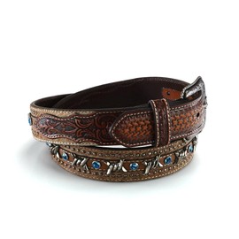 ARIAT Men's Blue Crystal Barbed Center Western Belt, Brown, 32