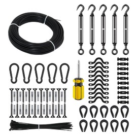 RiaYer 165FT Black Outdoor String Lights Hanging Kit, Black Vinyl-Coated 304 Stainless Steel Cable, Globe Light Suspension Kit, Guide Wire with Hook & Eye Turnbuckle for Secure Outdoor Lighting