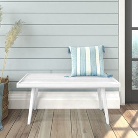Plank+Beam Entryway Bench, Wooden End of Bed Bench for Bedroom, Mid-Century Modern Square Bench for Hallway, Living Room, Indoor, Porch, 41.25", White