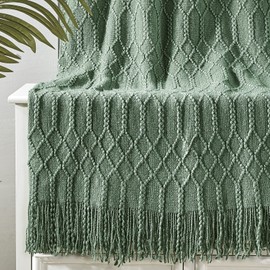 KASYLAN 100% Acrylic Knitted Throw Blanket Textured Solid Soft Decorative Throw for Sofa, Couch, Bed,127x152cm,Green