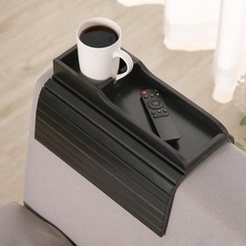 GEHE Bamboo Sofa Arm Table, Couch Cup Holder, Anti Falling Couch Drink Holder, Natural Bamboo Sofa Cup Holder Armrest Tray, More Safe for You Family, Portable Couch Arm Tray Table for Remote/Snacks/Cellphone/Drinks/Cup - Color: Black, Size: 16.3"x13.3"x2