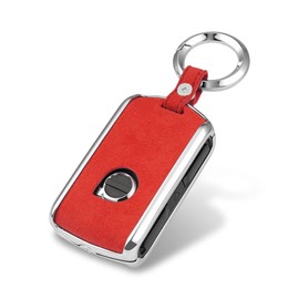 SANRILY Suede Leather Smart Key Fob Cover for Volvo XC90 2018 XC60 S90 V90 2019 2020 Keyless Keychain Holder Full Protection Key Fob Shell Case Red