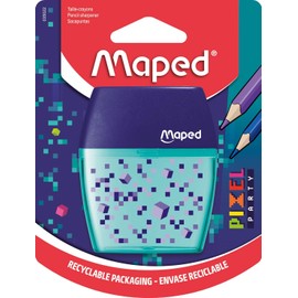 Maped - Shaker Pixel Party Pencil Sharpener - 2 Holes Pencil Sharpener with Clear Container