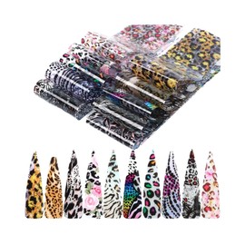 Laser Leopard Print Animal Flowers Nail Foil Transfer Sticker 10Pcs 20X4Cm Bw07 Clear Base Nail Wraps Art Stickers Manicure Supplies for Women for Home Nails Full Long Lasting Easy Apply and Remove