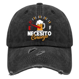 Necesito Cerveza Hat I Need Beer Hats for Men Funny Beer Lover Cap Funny Baseball Cap AllBlack Custom Hats for Men Funny Washed Vintage Breathable Hat