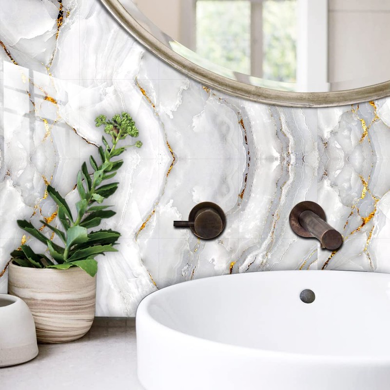 16 pegatinas de azulejos con patrón de mármol para decoración