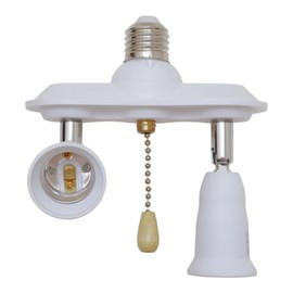 EXBADGER Pull Chain Light Socket Adapter Dual E26 E27 Light Bulb Extender Converter Splitter Fixture 2 in 1, Adjustable and Bendable, White