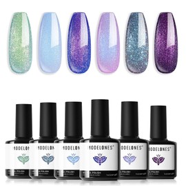 Modelones Color Gel Gel Nail Set of 6 Colors Galaxy Holographic Nail Color Gel Salon Nail Self Nail Art (Colorful Galaxy)