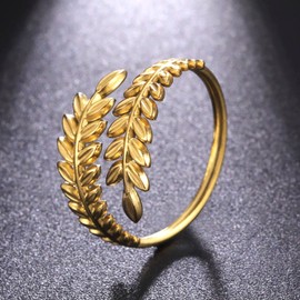 kkjoy Leaf Ring Stainless Steel Natural Plant Series Ring Adjustable Open Finger Rings Branch Ring Leaves Wrap Finger Ring Jewellery for Women Girls, Stainless Steel, No Gemstone