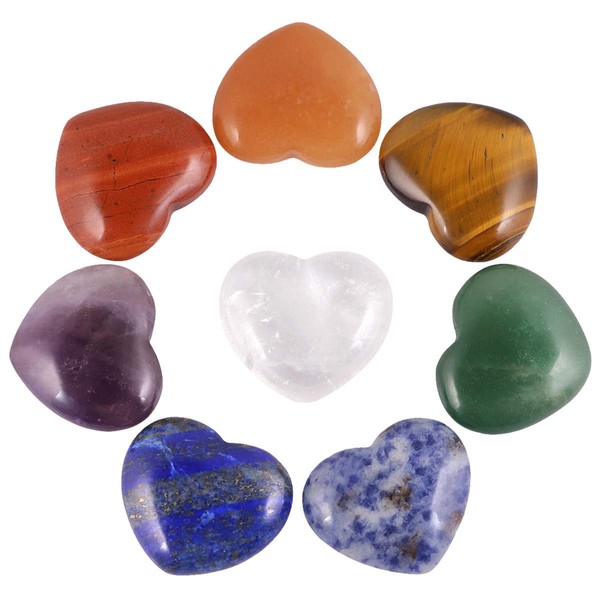 Nupuyai 8 Piece Crystal Heart and Love Worry Stone Reiki Healing Energy Carved Stone Collection for Home and Office