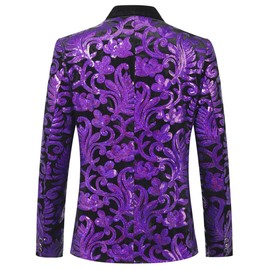Iynnijoy Mens Velvet Sequins Blazer Shiny Sequin Tuxedo Suit Blazer Jacket for Party Wedding Banquet Prom Purple