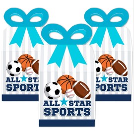 Big Dot of Happiness Go, Fight, Win - Sports - Square Favor Gift Boxes - Baby Shower or Birthday Party Bow Boxes - Set of 12