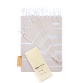 Captain&Mermaid® Premium XXL Beach Towel, 100% Cotton, Bath Towel, Picnic Blanket, 220 x 160 cm, Peshtemal, Lightweight and Extra Large (Tan)