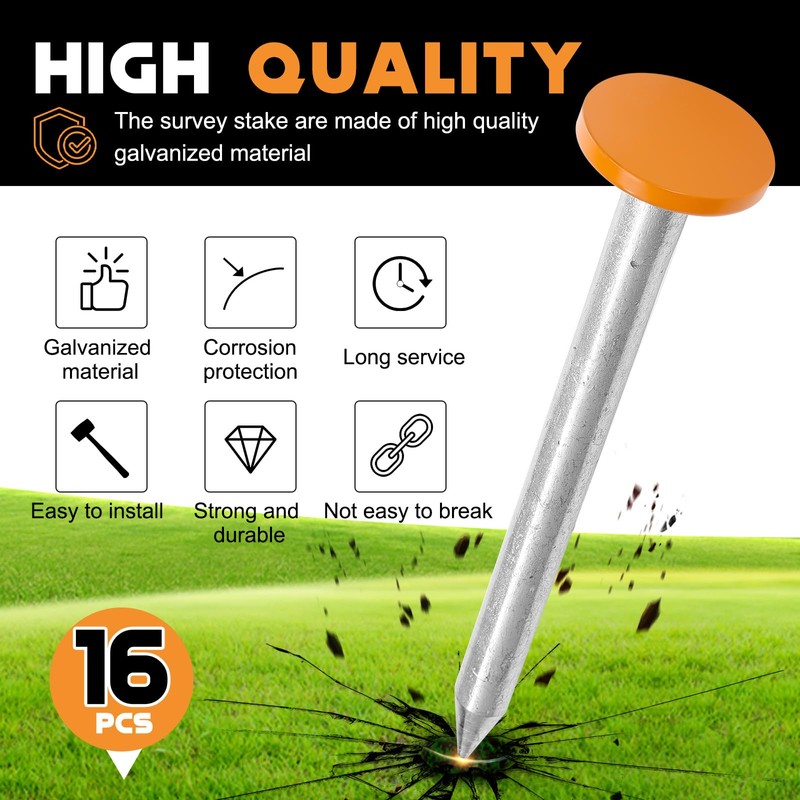 Silkfly 16 Pcs Survey Marker Low Profile Heavy Duty Galvanized