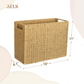 AELS Woven Natural Fibre Magazine Holder, Magazine Rack Floor, Hand-woven Magazine Organizer, Natural Paper Rope Magazine Basket with Handles, Boho Modern Farmhouse Book Basket, Newspaper Holder, Office, Natural