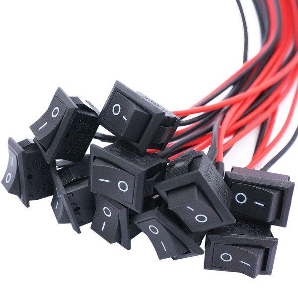 Twidec/10Pcs Rocker Switch AC 6A/250V 10A/125V SPST 2 Pins 2 Position ON/Off Car Boat Square Black Rocker Switch Toggle with Pre-soldered Wires（Quality Assurance for 1 Years）KCD1-X-F