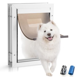 Dog Door,Pet Door, Inner Frame for Large Dog and Pets, Easy to Install, 2-Way Locks, Durable Frame Doggy Door for Door, Screen & Wall, White Doggie Door (Medium, Aluminum-White)