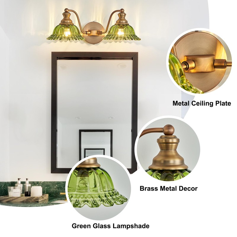 XIEDUN Green 2 Light Vanity Light Bathroom Light Vintage Bathroom