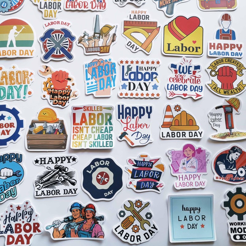 Generic 50Pcs Funny Labor Day Sticker Labor Union Decals Cute