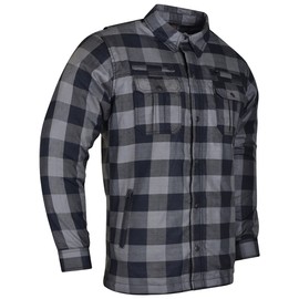Mens Armored Checkered Flannel Biker Shirt, Multiple Waterproof Storage Pockets CE Approved Armor Reinforced Water Resistant (Grey, 2XL)