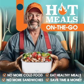 TRAVELISIMO Extra-Large Electric Lunch Box For Adults Holds up to 8 Cups - 80W Heated Lunch Box 1.8L Portable Microwave, Portable Food Warmer, Travel & Work - Loncheras Para Hombres De Trabajo