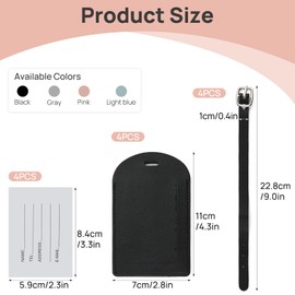 Luggage Tags Suitcase Tags 4 Pack with Privacy Protection ID Window, PU Leather Luggage Labels for Suitcases with Adjustable Strap to Prevent Accidental Grabbing