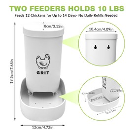 2 Pack Chicken Oyster Shell Feeder, Grit Feeder with Lid, Hanging Gravity Chicken Poultry Feeders Trough, Coop Accessories Supplies