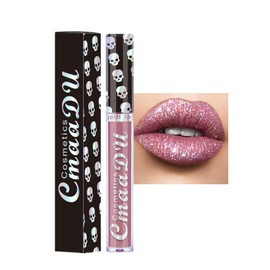 Diamond Glitter Lip Gloss, Diamond Glitter Liquid Lipstick, Pink Shimmer Metallic Lipsticks, Sparkly Liquid Lipstick Waterproof Long Lasting Non-Stick Cup Sparkly Pink Lipgloss for Women Girls