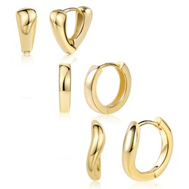 ALEXCRAFT Silver 925 Earrings for Women, Small Thick Hoop Earrings Set, Hypoallergenic, Small Heart Hoop Earrings, Wavy Huggie Hoop Earrings Set, Trendy Small Chunky Hoop Earrings for Women Girls,