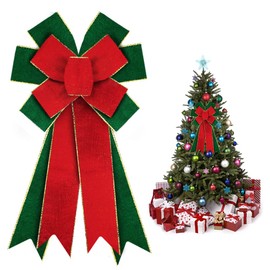 Large Christmas Bows for Wreath, Red Green Velvet Wreath Bows Christmas Green Bows for Front Door, Winter New Year Solid Color Burlap Ornament Tree Topper Bows for Christmas Indoor Outdoor Decor