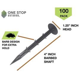 One Stop Outdoor (100-PACK) 4" Heavy Duty Professional Grade Plastic Landscape & Garden Spikes - Multi Use Weed Fabric, Erosion Netting & Tarp Stakes (4" Inch Stake)