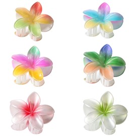 WADY Pinzas para El Cabello con Flores, 6 Pinzas Grandes para Cabello Grueso, Pinzas para El Cabello Antideslizantes, Pinzas para El Cabello con Flores Hawaianas, Pinzas de Garra de Flores (B6)