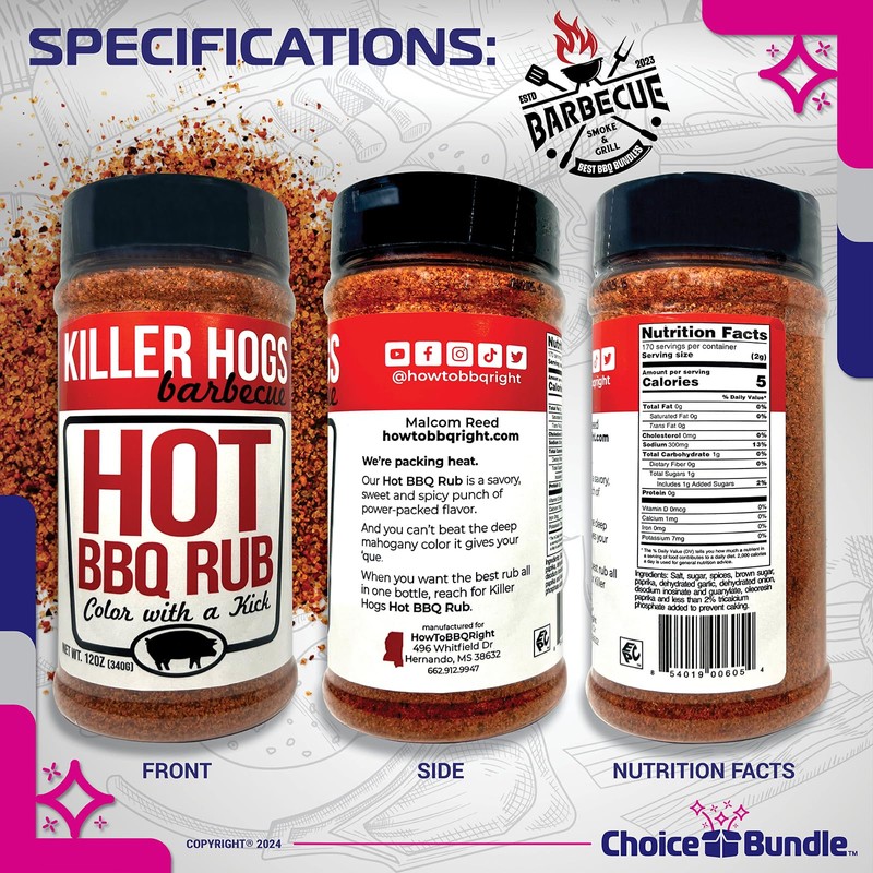 Killer Hogs Hot BBQ Rub Premium Barbecue Rub & Seasoning