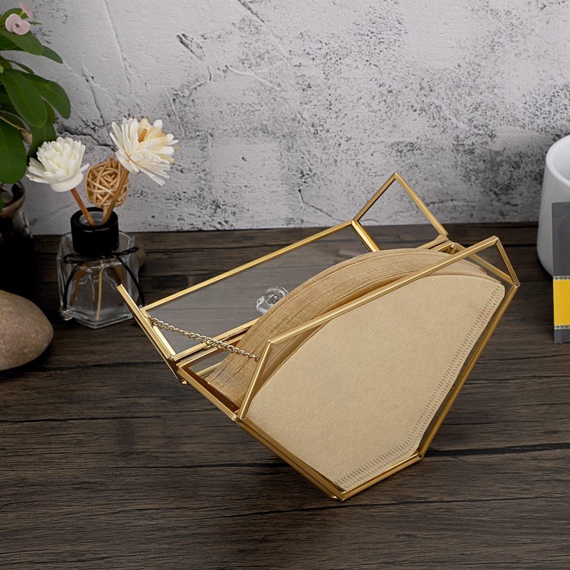 ELLDOO Gold Glass Coffee Filter Holder Coffee Paper Storage Container
