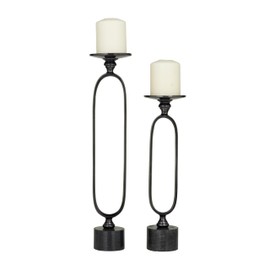 Deco 79 Aluminum Paper Clip Pillar Candle Holder with Marble Base, Set of 2 15", 19"H, Black