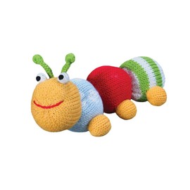 Zubels Baby Hand-Knit Nibble The Caterpillar Rattle Toy, All-Natural Fibers, Eco-Friendly, 100% Cotton