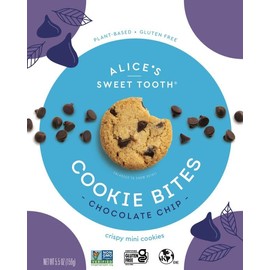 Alice's Sweet Tooth Chocolate Chip Cookie Bites - Gluten-Free, Vegan, Crunchy Mini-Cookies - Plant-Based, Dairy-Free, Grain-Free, Soy-Free, Kosher – 5.0 ounces