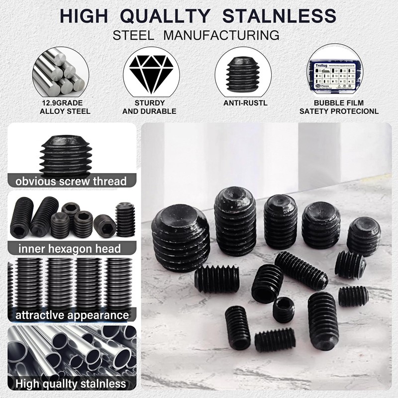 1305PCS Metric + SAE Set Screw Assortment Kit, Internal Hex
