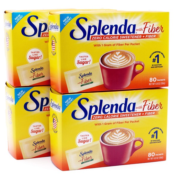 SPLENDA Zero Calorie Sweetener Plus Fiber, 80 Count Packets (Pack of 4)