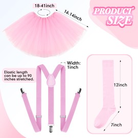 Sintege 3 Pcs Women's Tutu Costume, 5 Layered Tulle Tutu Skirt Y Back Adjustable Elastic Straps Striped Socks (Pink)