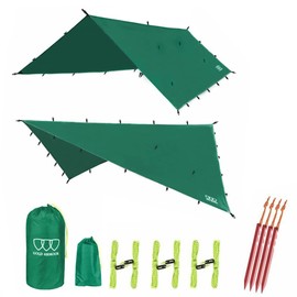 Gold Armour Rainfly Tarp Hammock, Premium 14.7ft/12ft/10ft/8ft Rain Fly Cover, Waterproof Ultralight Camping Shelter Canopy, Survival Equipment Gear Camping Tent Accessories (Green 10ft x 8ft)