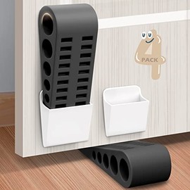 Topes de puerta de goma para la parte inferior de la puerta - Juego de 4 topes de puerta con cuña y soporte, tope de puerta resistente para hogar, ofi